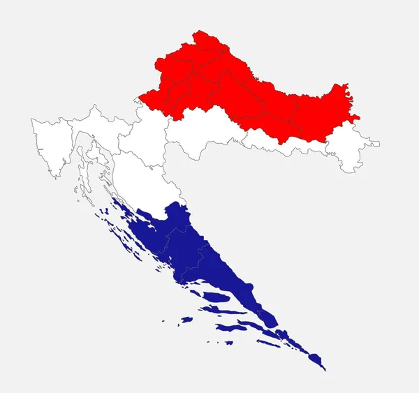 Mapa Croacia Los Colores Bandera Con Divisiones Administrativas Blanco — Foto de Stock