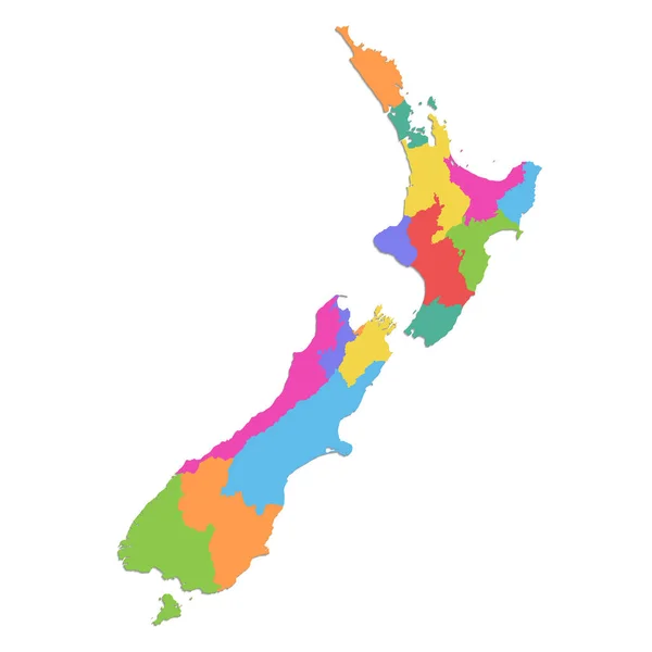 Yeni Zelanda Haritası Idari Bölüm Beyaz Arkaplan Üzerinde Izole Edilmiş — Stok fotoğraf