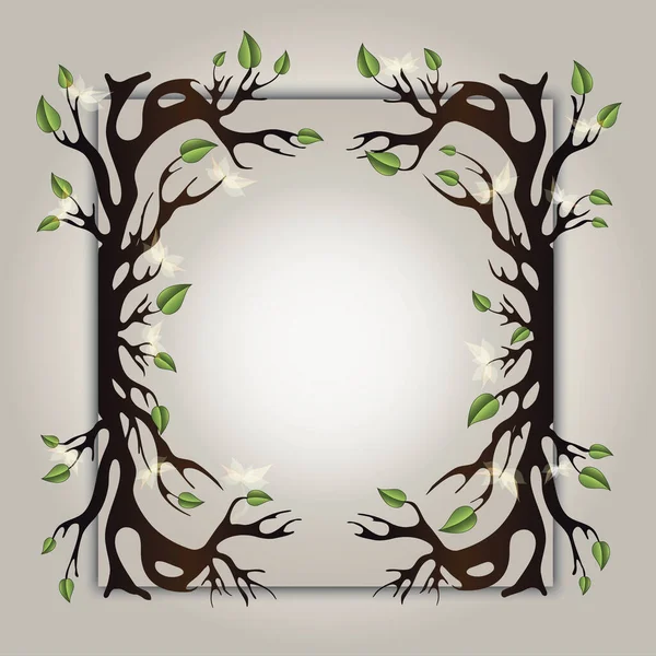 Tree Roots Leaves Light Flowers Frame Paper Blank — Stock Photo, Image