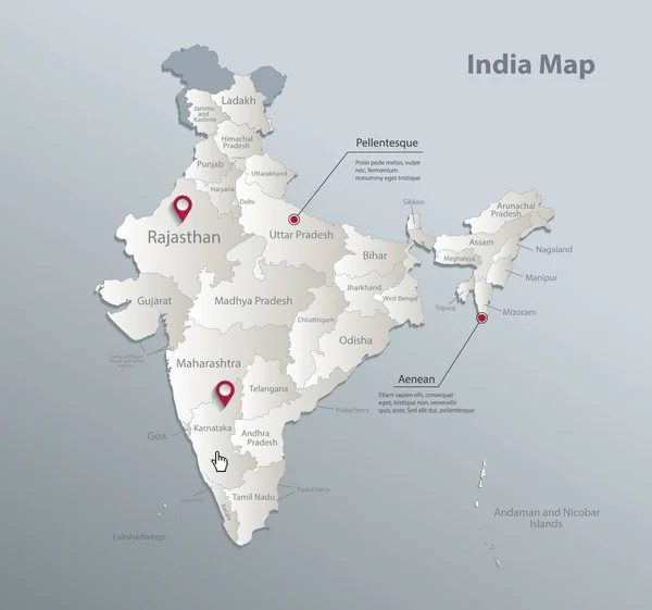 Inde Carte Division Administrative Avec Noms Papier Carton Bleu Blanc — Image vectorielle