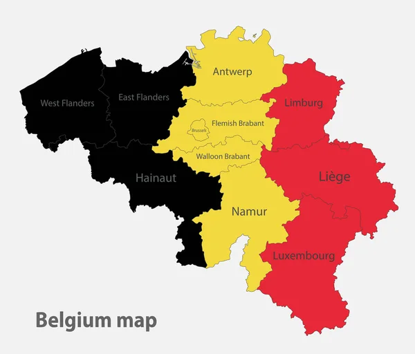 Carte Belgique Aux Couleurs Drapeau Avec Divisions Administratives Vectorielles — Image vectorielle