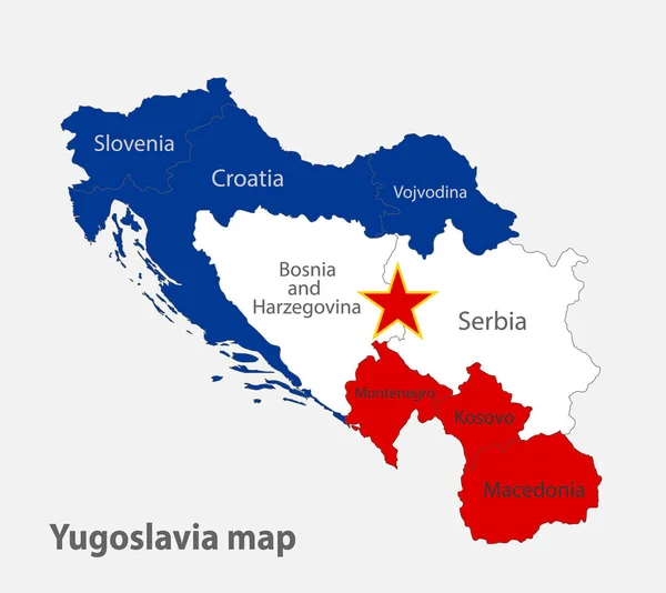 Mapa Jugoslávie Barvách Vlajky Vektorem Administrativních Dělení — Stockový vektor