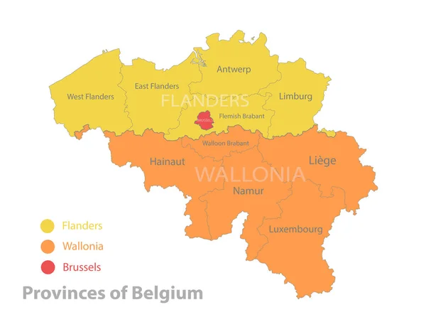 Carte Belgique Provinces Belgique Sépare Les Régions Les Noms Carte — Image vectorielle