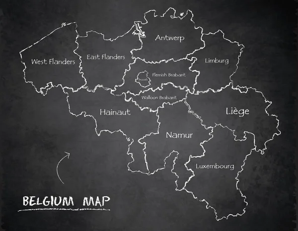 Bélgica Mapa División Administrativa Separa Regiones Nombres Diseño Tarjeta Pizarra — Archivo Imágenes Vectoriales