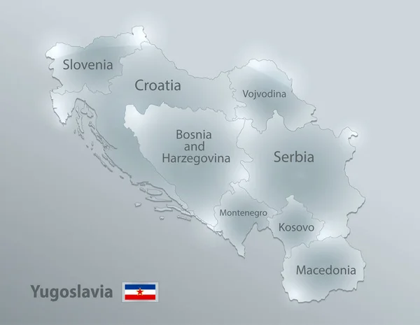 Mapa Flaga Jugosławii Podział Administracyjny Oddziela Regiony Nazwy Poszczególnych Regionów — Wektor stockowy