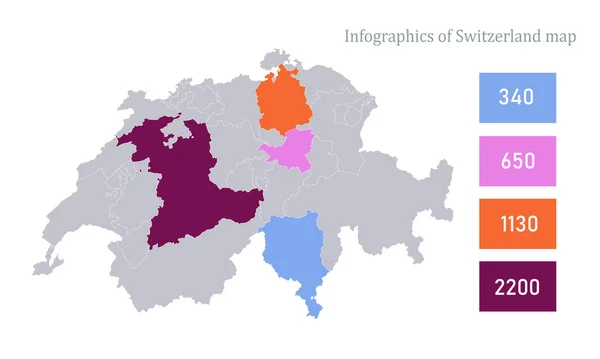 Infográficos Suíça Mapa Vetor Regiões Individuais — Vetor de Stock