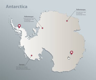 Antarktika haritası, isimlerle idari bölüm, mavi beyaz kart 3D vektörü