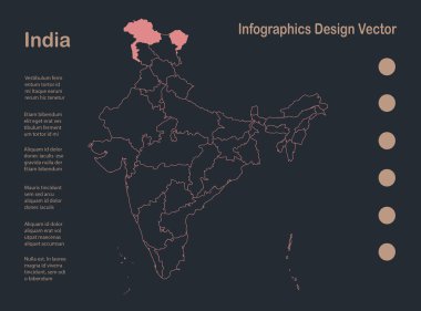Bilgi grafikleri Hindistan haritası, düz tasarım, mavi turuncu vektör