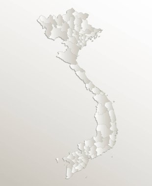 Vietnam haritası, idari bölüm, bölgeleri ayırır, kart kağıdı 3 boyutlu doğal boşluk