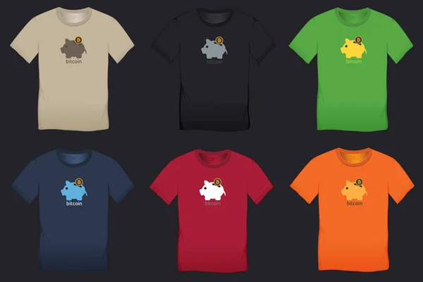 Bitcoin Het Opslaan Van Spaarvarken Bank Veelkleurige Collectie Van Shirt — Stockvector