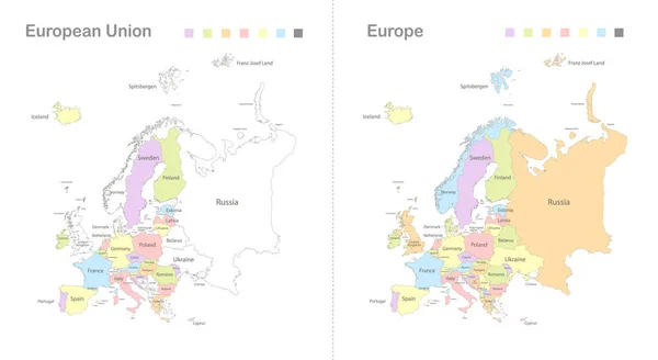 Mapa Europa Unión Europea Dividido Para Separar Los Estados Vector — Vector de stock