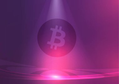 Bitcoin arkaplan kripto para birimi, modern parlak ışıklar mor ve mor boş