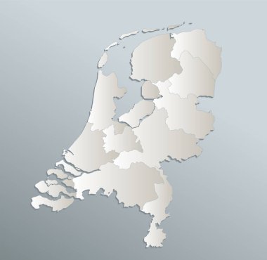Hollanda haritası, idari bölüm, mavi beyaz kart kağıdı 3D boş