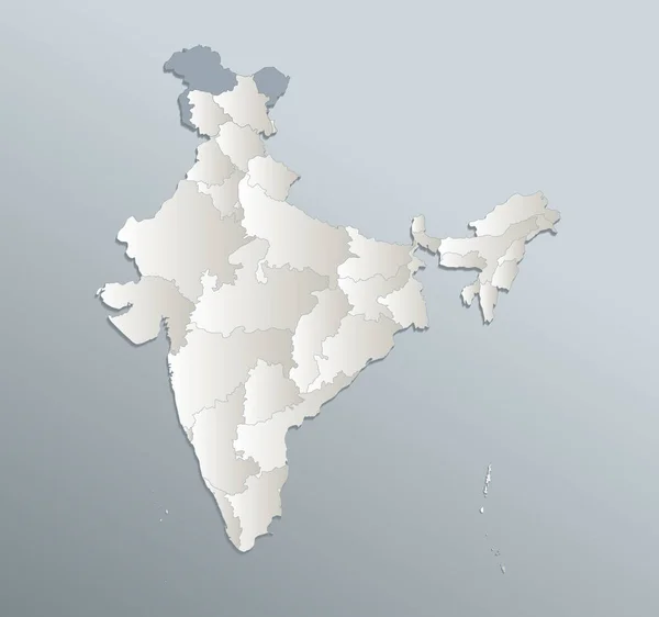 Indien Karte Verwaltungseinheit Blauweißes Kartenpapier Leer — Stockfoto