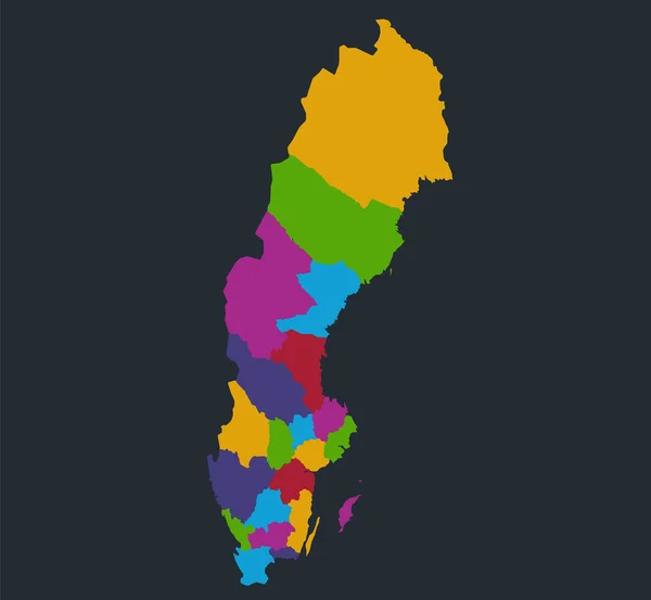 Švédsko Mapa Plochý Design Barvy Individuální Administrativní Divize Modré Pozadí — Stock fotografie