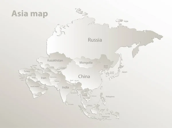 Ásia Mapa Separa Estados Nomes Papel Cartão Vetor Natural — Vetor de Stock