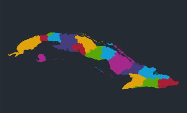 Bilgi grafikleri Küba haritası, düz tasarım renkleri, idari bölüm, mavi arkaplan boş