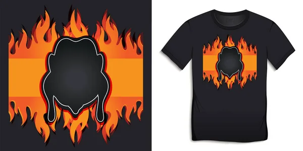 Siyah Barbekü Izgara Tişörtlerinin Grafiksel Tasarımı Ateşte Kızartılmış Tavuk Tebeşirle — Stok fotoğraf