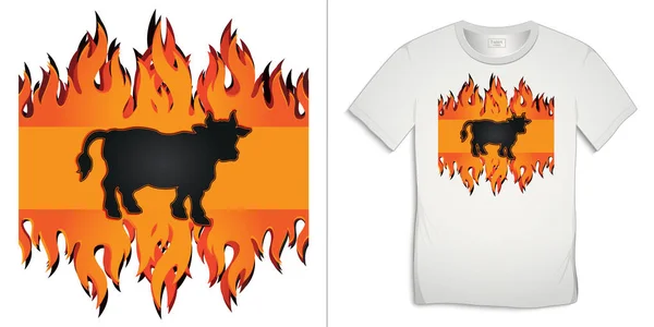 Graphic Design Cow Bbq Grill Shirts Grilled Beef Fire Black — Stock Photo, Image