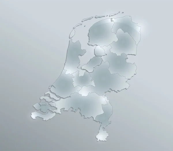 Niederlande Karte Verwaltungsgliederung Trennt Regionen Design Glaskarte Blank — Stockfoto