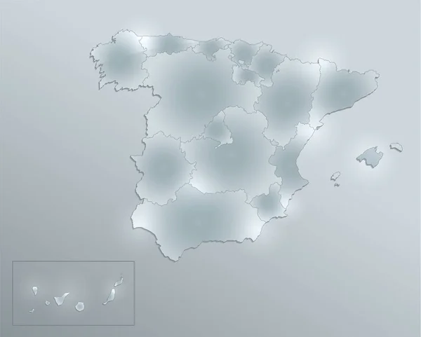 España Mapa División Administrativa Separa Regiones Diseño Tarjeta Vidrio Blanco —  Fotos de Stock