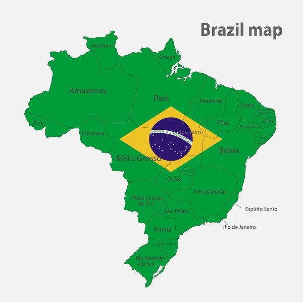 Χάρτης Της Βραζιλίας Στα Χρώματα Της Σημαίας Διοικητικές Διαιρέσεις Διάνυσμα — Διανυσματικό Αρχείο
