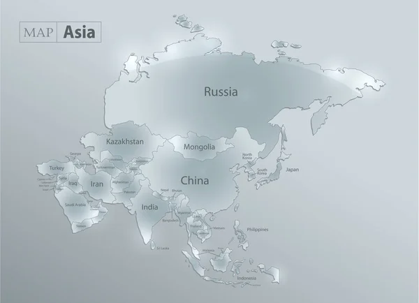 Asie Carte Sépare Les États Les Noms Design Carte Verre — Image vectorielle