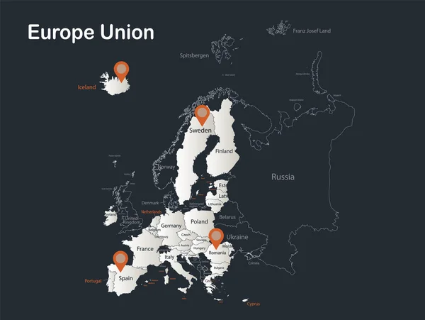 Карта Европейского Союза Инфографика Плоские Цвета Дизайна Снег Белый Названиями — стоковый вектор