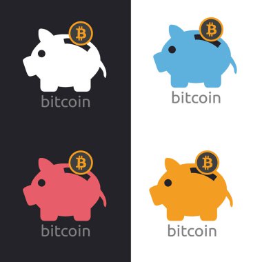 Bitcoin, çok renkli şifreleme simgesi dizayn raster ile domuz kumbarası kaydediliyor