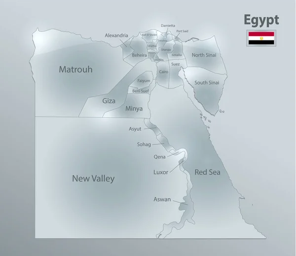 埃及地图和国旗 行政区划 区分区域和名称 设计玻璃卡3D矢量 — 图库矢量图片