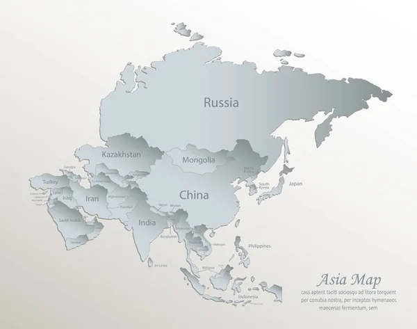 亚洲地图 各州名 白蓝卡纸3D矢量 — 图库矢量图片