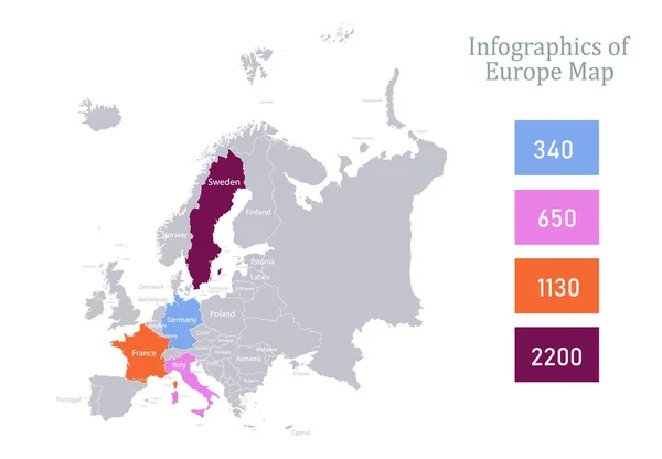 Infografica Dell Europa Mappa Singoli Stati Con Nomi Vettoriale — Vettoriale Stock