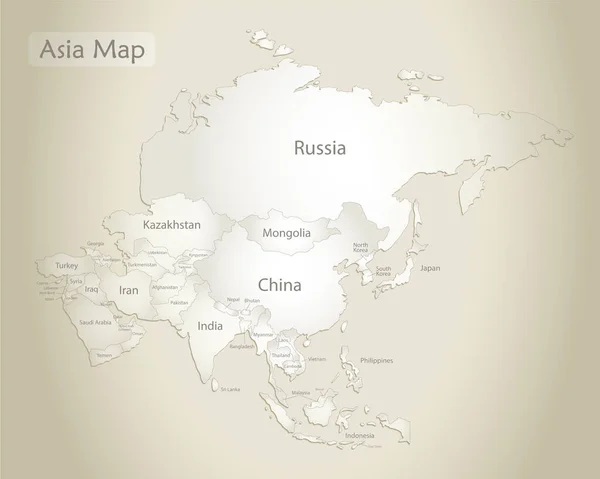 Карта Азии Отдельные Государства Названиями Вектор Старого Бумажного Фона — стоковый вектор