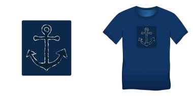 Tişört grafik tasarımı, çapa simgesi tebeşiri, beyaz arkaplan boşluğunu ayır