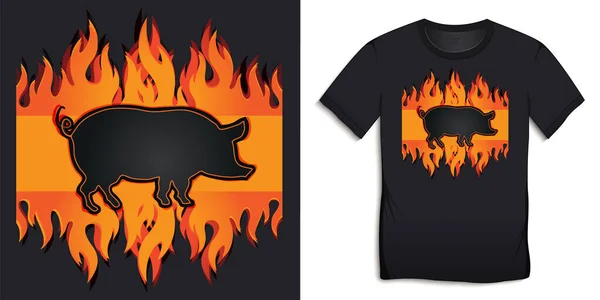 Fekete Sertés Grill Pólók Grafikai Tervezése Grillezett Sertés Tűzön Fekete — Stock Fotó