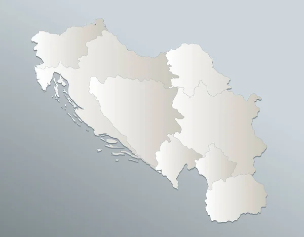 ユーゴスラビア地図 行政区画 ブルーホワイトカード紙3Dブランク — ストック写真