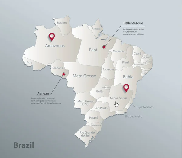 Brasil Mapa División Administrativa Con Nombres Azul Blanco Tarjeta Papel — Vector de stock