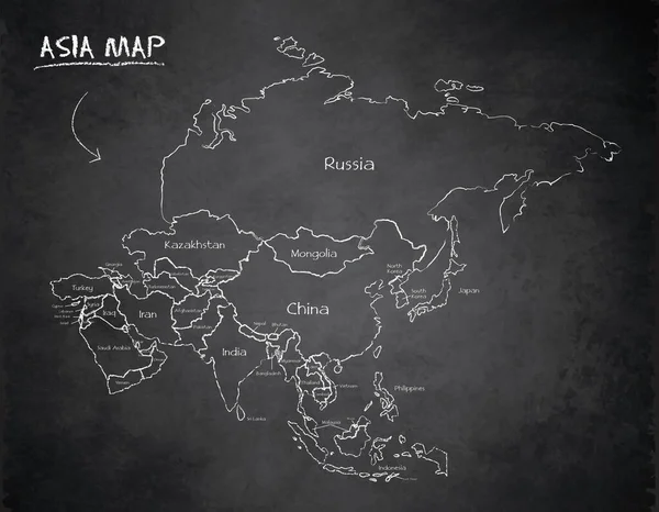 Mapa Asia Separa Estados Nombres Pizarra Tarjetas Diseño Vector Pizarra — Archivo Imágenes Vectoriales