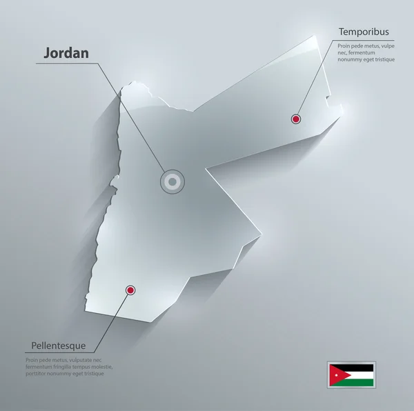 Jordan mapę flaga szkło karty papieru 3d wektor — Wektor stockowy