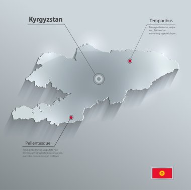 Kırgızistan Haritası bayrak cam kart kağıt 3B vektör
