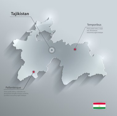 Tacikistan Haritası bayrak cam kart kağıt 3B vektör