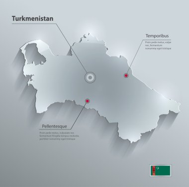 Türkmenistan harita bayrak cam kart kağıt 3B vektör
