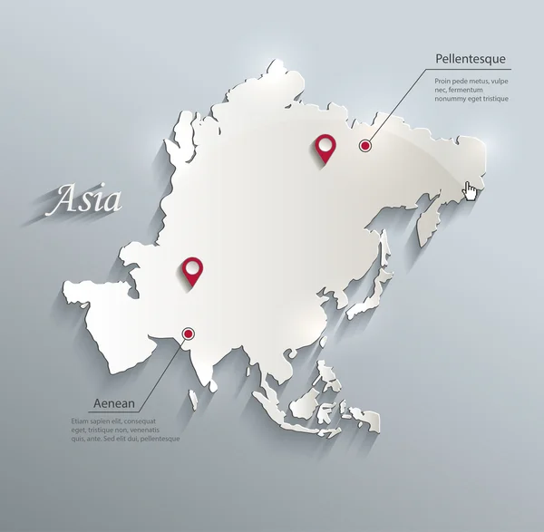 Asia map blue card paper 3D vector infographics - Stok Vektor