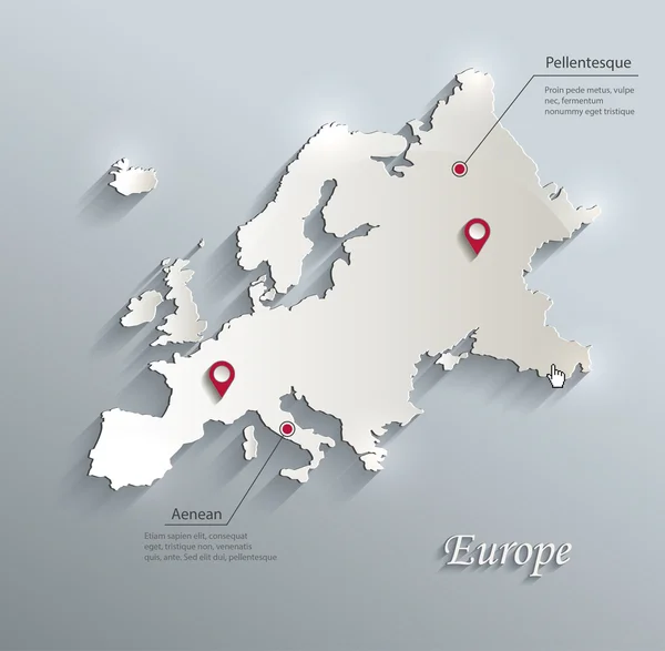 Europa mapa azul blanco tarjeta de papel 3D vector infografías — Vector de stock