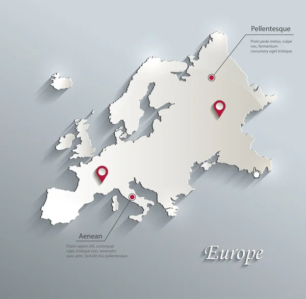 Ευρώπη χάρτη μπλε, λευκή κάρτα χαρτί 3d διάνυσμα infographics — Διανυσματικό Αρχείο