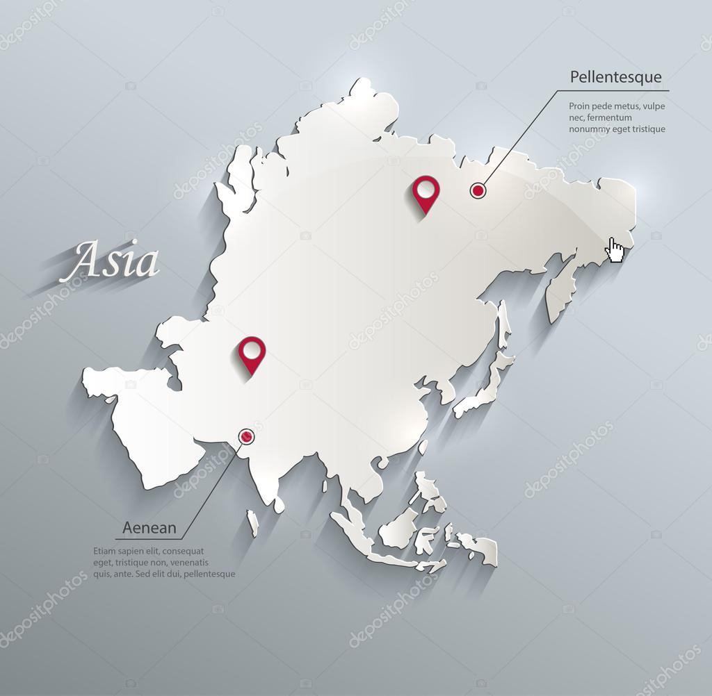 Asia map blue white card paper 3D vector infographics