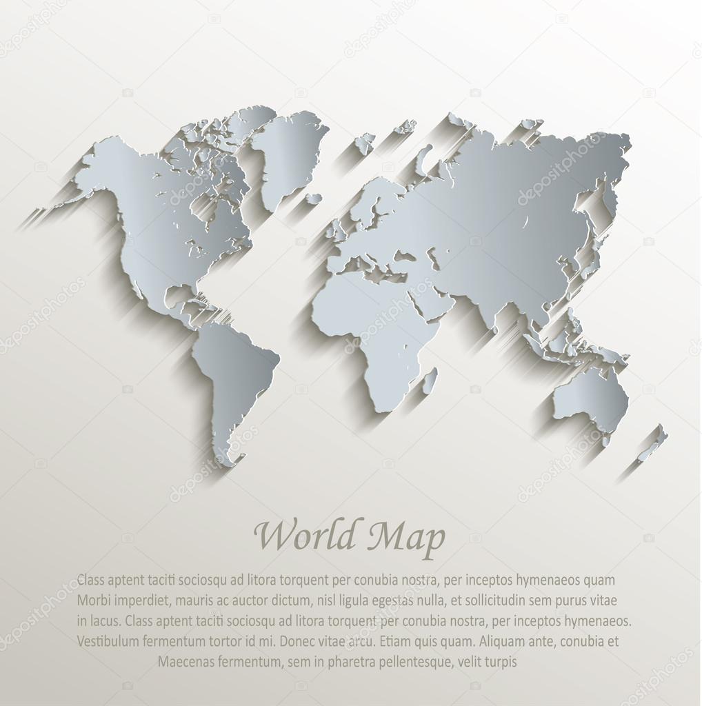 World map white blue card paper 3D vector