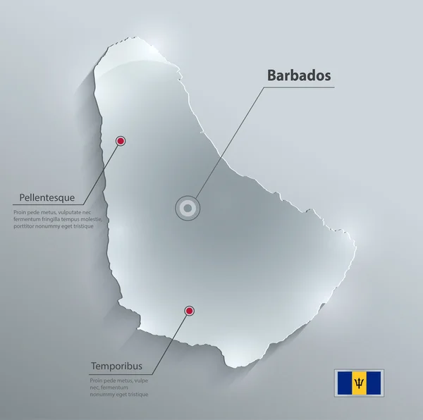 Barbados mappa bandiera carta di vetro 3D vettoriale — Vettoriale Stock