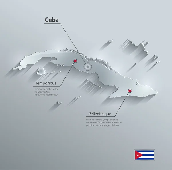 Kuba mapa vlajky sklo kartu papír 3d vektor — Stockový vektor