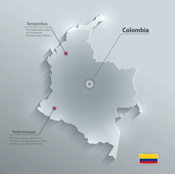Colombia flag map glass card paper 3D vector — Stock Vector